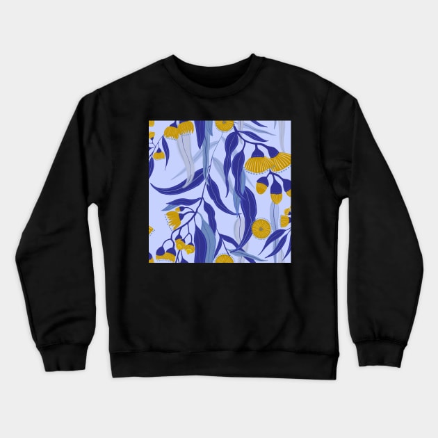 Eucalyptus flowers in gold and blue Crewneck Sweatshirt by Papergrape